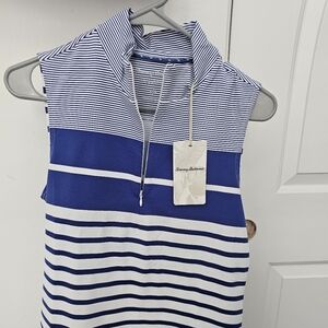 Tommy Bahama Navy and White Striped Zip Collar Top